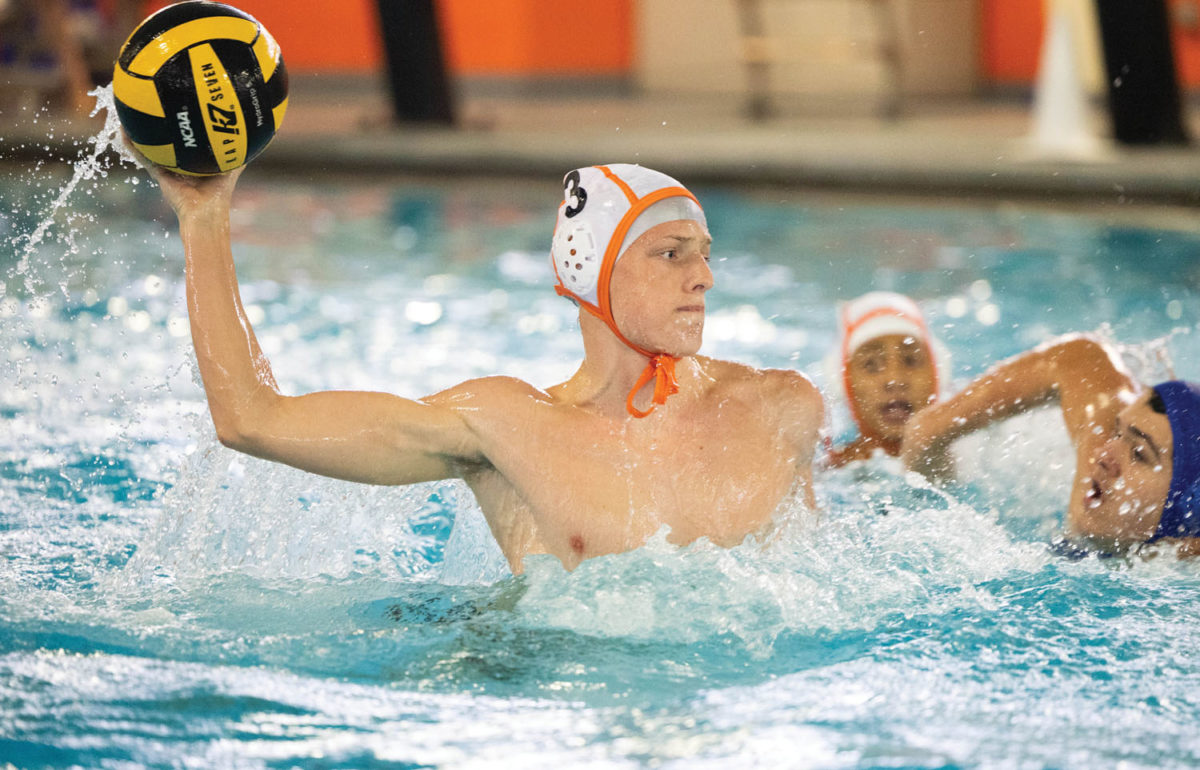 Senior Eli Likins launches a shot to try and score in their match with North Forney. Likins led the tiger sharks in scoring in both batches with the Jackrabbits and Falcons. 