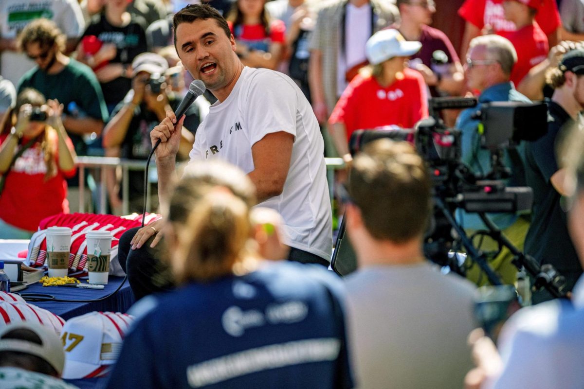 U.S. right-wing activist and commentator Charlie Kirk appears at a Utah Valley University speaking event in Orem, Utah, U.S. September 10, 2025. Trent Nelson/The Salt Lake Tribune via REUTERS