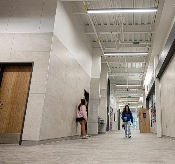 Students walk through the halls of the CTE 1 building. Following the opening of the CTE buildings, students and staff complained about an unknown stench.